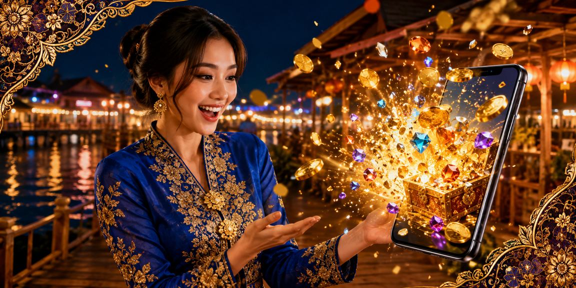 Pengguna Malaysia mengakses kasino mudah alih 4dx mengenakan baju kurung di Sabah